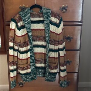 Striped Knit Cardigan with Hood